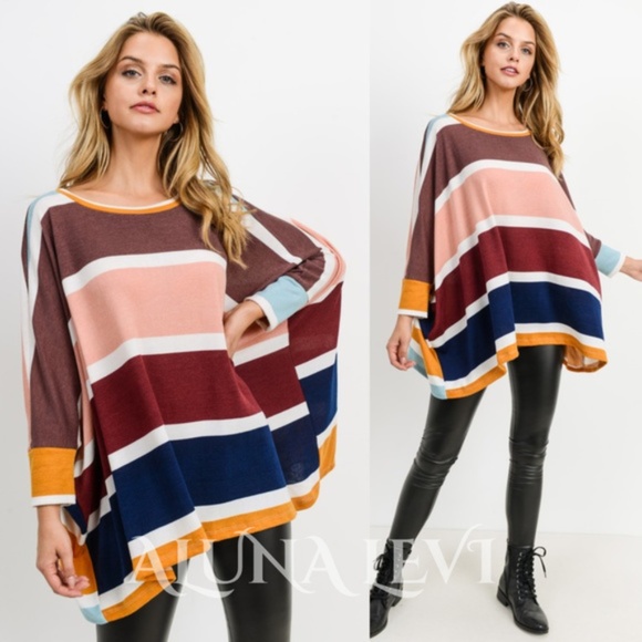 BellanBlue Tops - 032 Cozy Color Block Oversized Top